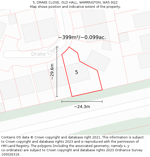 5, DRAKE CLOSE, OLD HALL, WARRINGTON, WA5 9QZ: Plot and title map