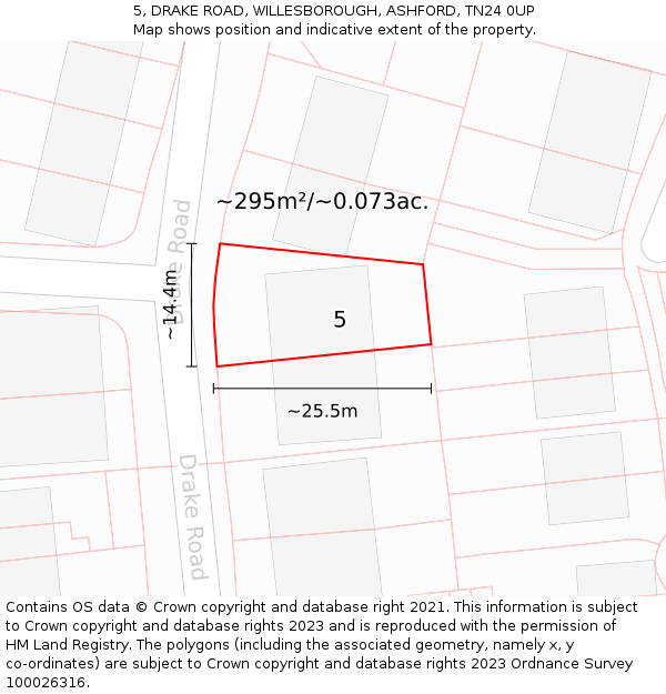 5, DRAKE ROAD, WILLESBOROUGH, ASHFORD, TN24 0UP: Plot and title map