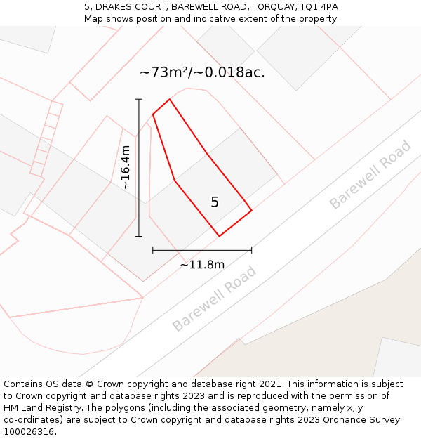 5, DRAKES COURT, BAREWELL ROAD, TORQUAY, TQ1 4PA: Plot and title map