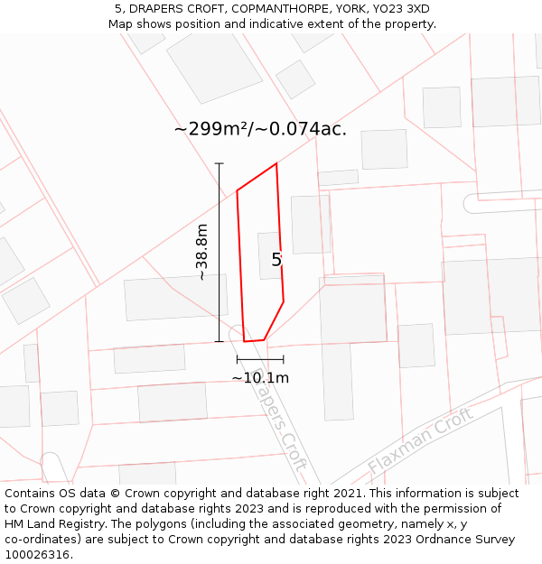 5, DRAPERS CROFT, COPMANTHORPE, YORK, YO23 3XD: Plot and title map