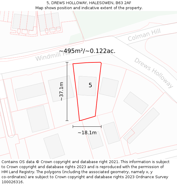 5, DREWS HOLLOWAY, HALESOWEN, B63 2AF: Plot and title map