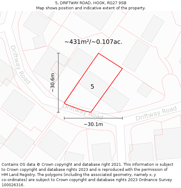 5, DRIFTWAY ROAD, HOOK, RG27 9SB: Plot and title map