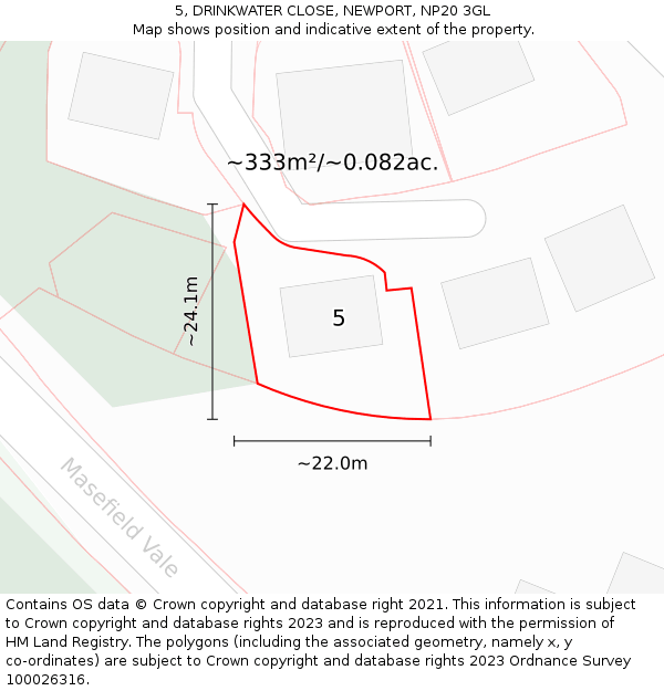 5, DRINKWATER CLOSE, NEWPORT, NP20 3GL: Plot and title map