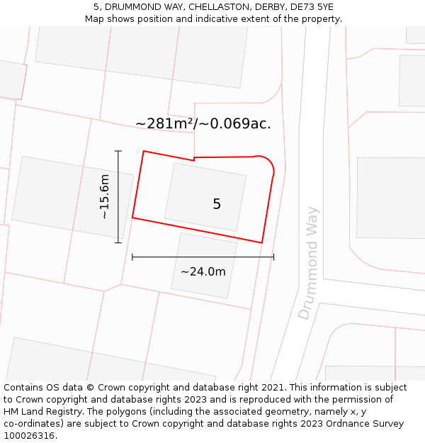 5, DRUMMOND WAY, CHELLASTON, DERBY, DE73 5YE: Plot and title map