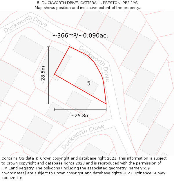 5, DUCKWORTH DRIVE, CATTERALL, PRESTON, PR3 1YS: Plot and title map