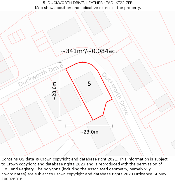 5, DUCKWORTH DRIVE, LEATHERHEAD, KT22 7FR: Plot and title map
