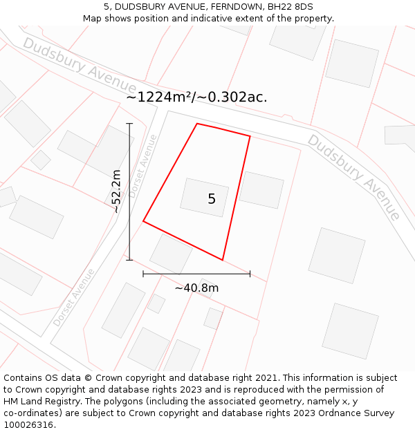 5, DUDSBURY AVENUE, FERNDOWN, BH22 8DS: Plot and title map