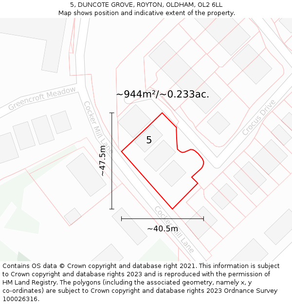 5, DUNCOTE GROVE, ROYTON, OLDHAM, OL2 6LL: Plot and title map