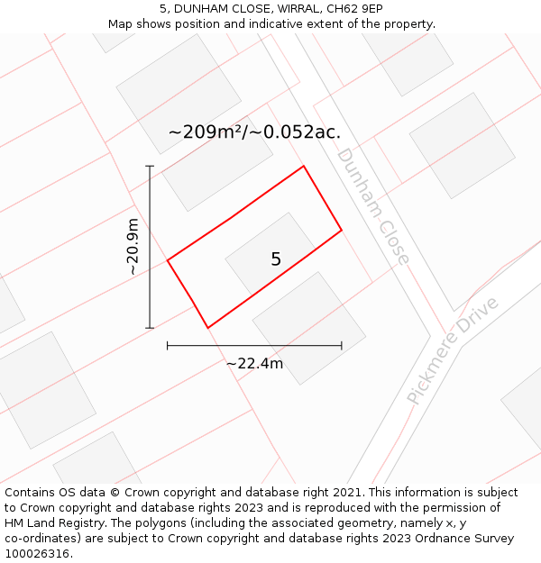 5, DUNHAM CLOSE, WIRRAL, CH62 9EP: Plot and title map