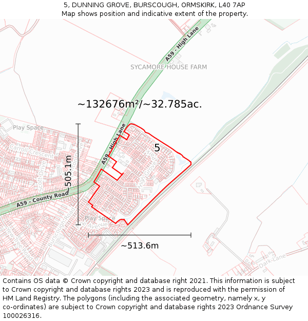 5, DUNNING GROVE, BURSCOUGH, ORMSKIRK, L40 7AP: Plot and title map
