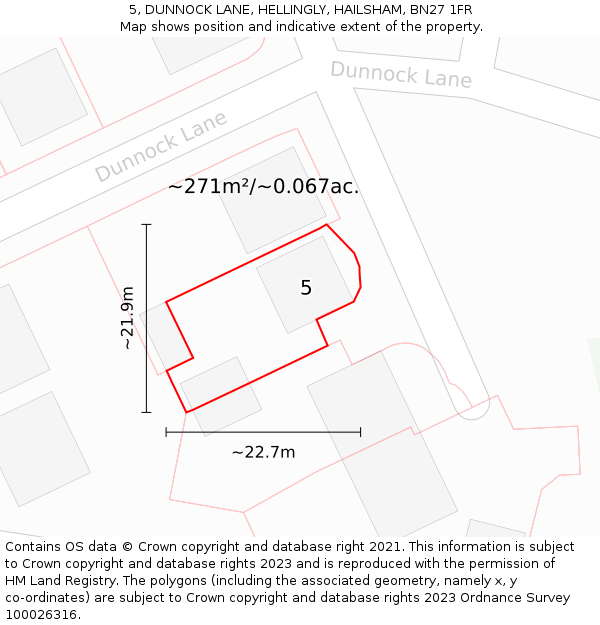 5, DUNNOCK LANE, HELLINGLY, HAILSHAM, BN27 1FR: Plot and title map