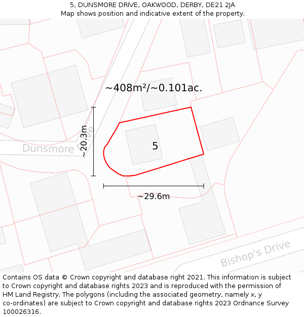 5, DUNSMORE DRIVE, OAKWOOD, DERBY, DE21 2JA: Plot and title map