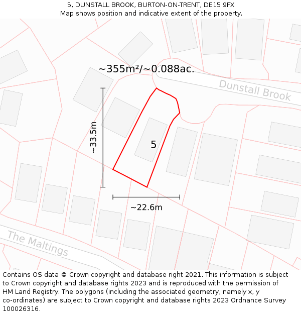 5, DUNSTALL BROOK, BURTON-ON-TRENT, DE15 9FX: Plot and title map