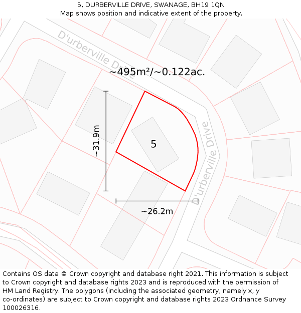 5, DURBERVILLE DRIVE, SWANAGE, BH19 1QN: Plot and title map