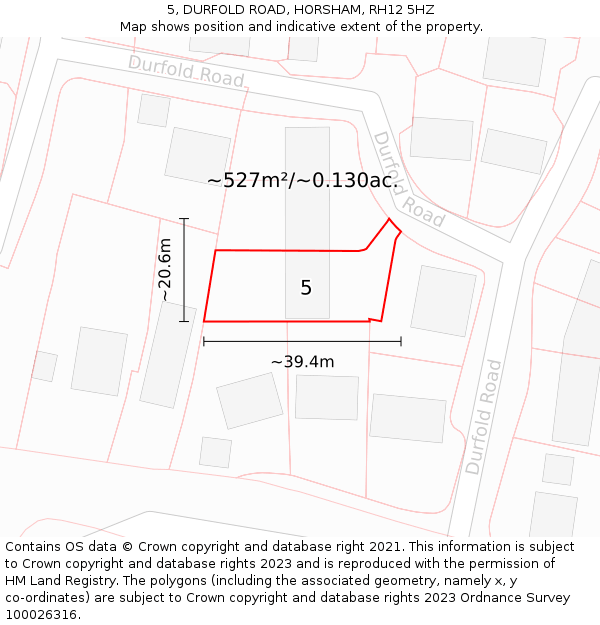 5, DURFOLD ROAD, HORSHAM, RH12 5HZ: Plot and title map