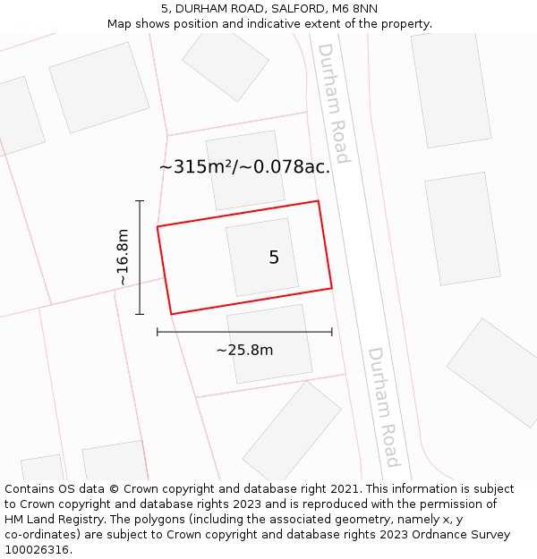 5, DURHAM ROAD, SALFORD, M6 8NN: Plot and title map