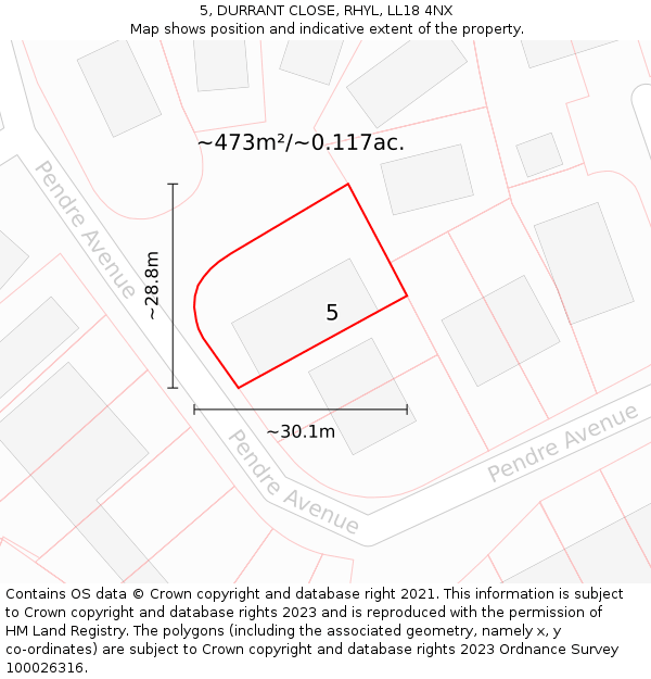 5, DURRANT CLOSE, RHYL, LL18 4NX: Plot and title map