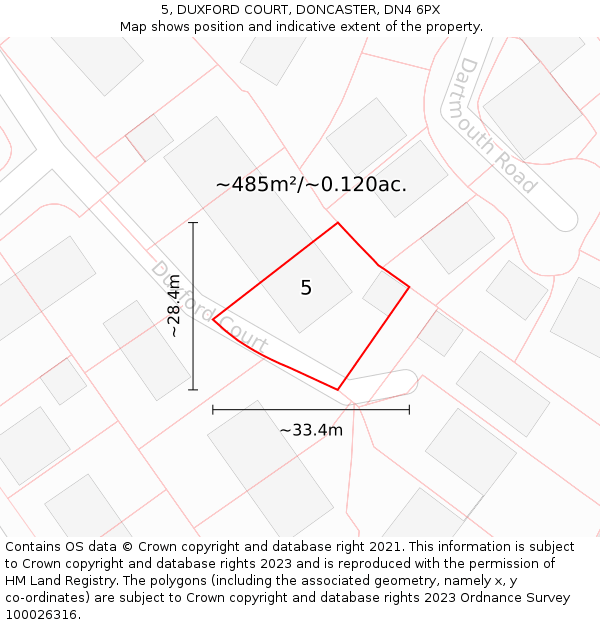 5, DUXFORD COURT, DONCASTER, DN4 6PX: Plot and title map