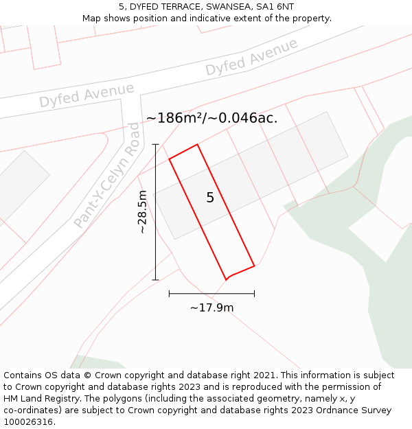 5, DYFED TERRACE, SWANSEA, SA1 6NT: Plot and title map