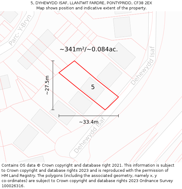 5, DYHEWYDD ISAF, LLANTWIT FARDRE, PONTYPRIDD, CF38 2EX: Plot and title map