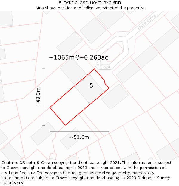 5, DYKE CLOSE, HOVE, BN3 6DB: Plot and title map