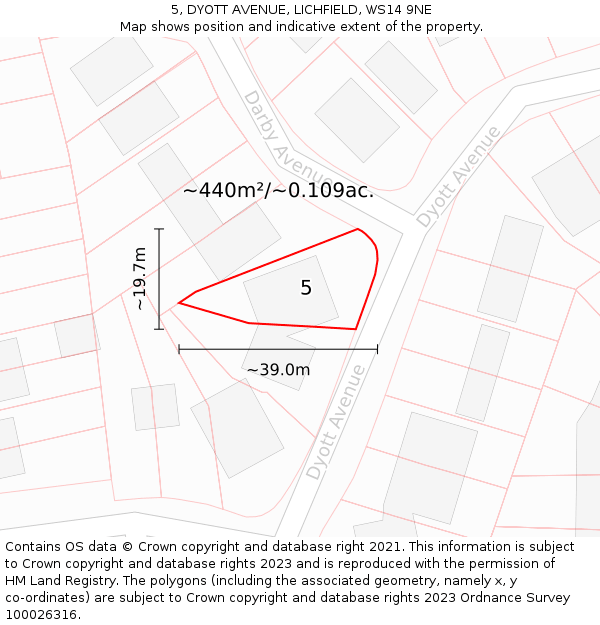 5, DYOTT AVENUE, LICHFIELD, WS14 9NE: Plot and title map