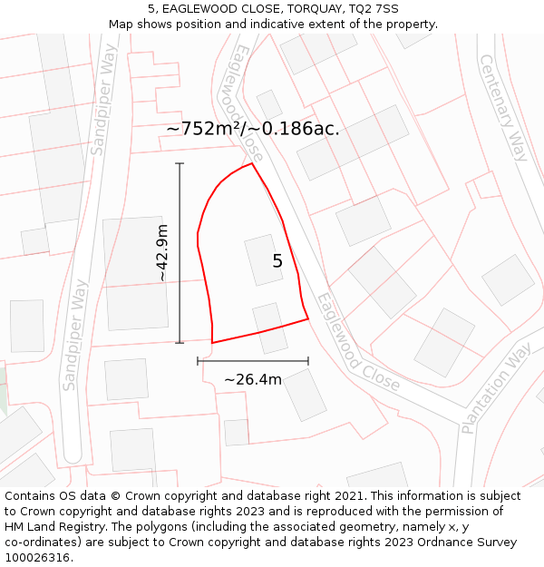 5, EAGLEWOOD CLOSE, TORQUAY, TQ2 7SS: Plot and title map