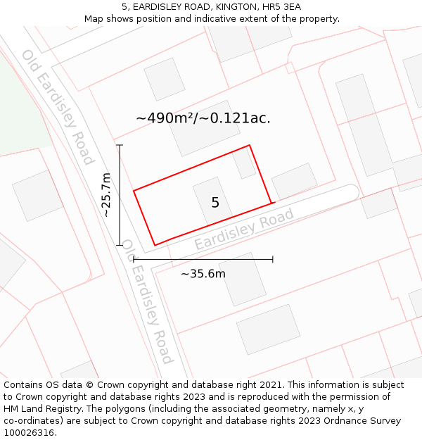 5, EARDISLEY ROAD, KINGTON, HR5 3EA: Plot and title map