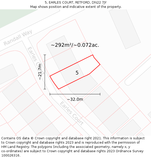 5, EARLES COURT, RETFORD, DN22 7JY: Plot and title map