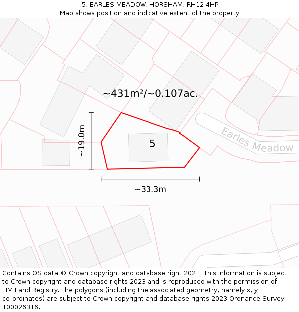 5, EARLES MEADOW, HORSHAM, RH12 4HP: Plot and title map