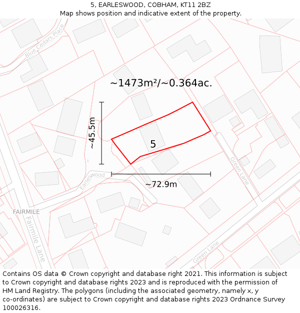 5, EARLESWOOD, COBHAM, KT11 2BZ: Plot and title map