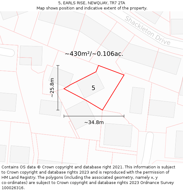 5, EARLS RISE, NEWQUAY, TR7 2TA: Plot and title map