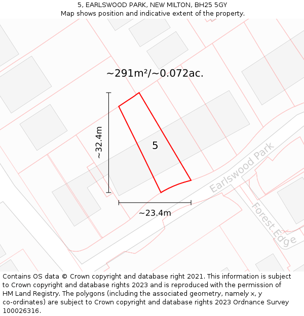 5, EARLSWOOD PARK, NEW MILTON, BH25 5GY: Plot and title map