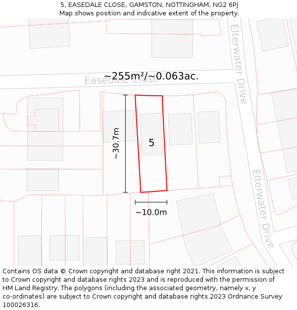 5, EASEDALE CLOSE, GAMSTON, NOTTINGHAM, NG2 6PJ: Plot and title map