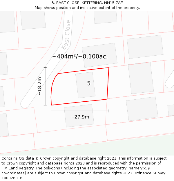 5, EAST CLOSE, KETTERING, NN15 7AE: Plot and title map