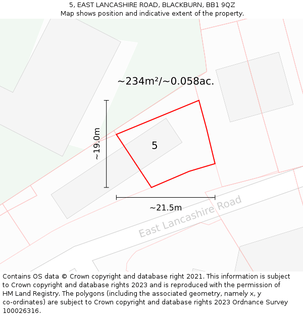 5, EAST LANCASHIRE ROAD, BLACKBURN, BB1 9QZ: Plot and title map