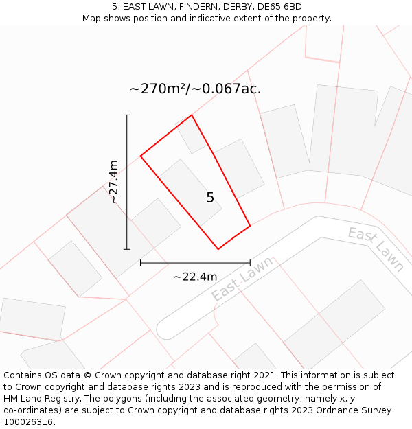 5, EAST LAWN, FINDERN, DERBY, DE65 6BD: Plot and title map