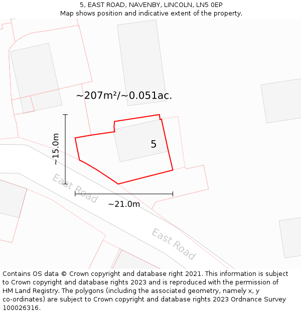 5, EAST ROAD, NAVENBY, LINCOLN, LN5 0EP: Plot and title map