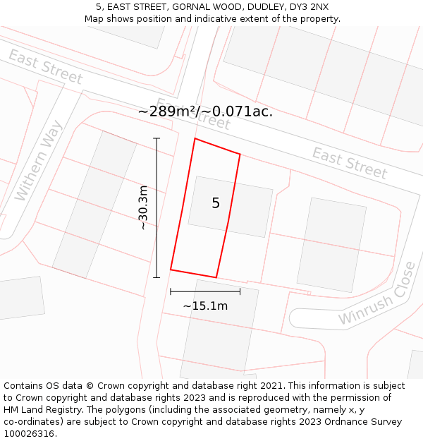 5, EAST STREET, GORNAL WOOD, DUDLEY, DY3 2NX: Plot and title map