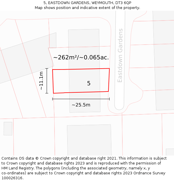 5, EASTDOWN GARDENS, WEYMOUTH, DT3 6QP: Plot and title map