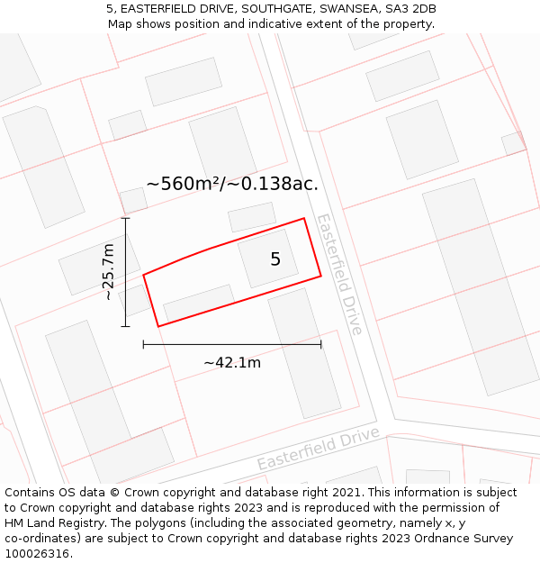 5, EASTERFIELD DRIVE, SOUTHGATE, SWANSEA, SA3 2DB: Plot and title map