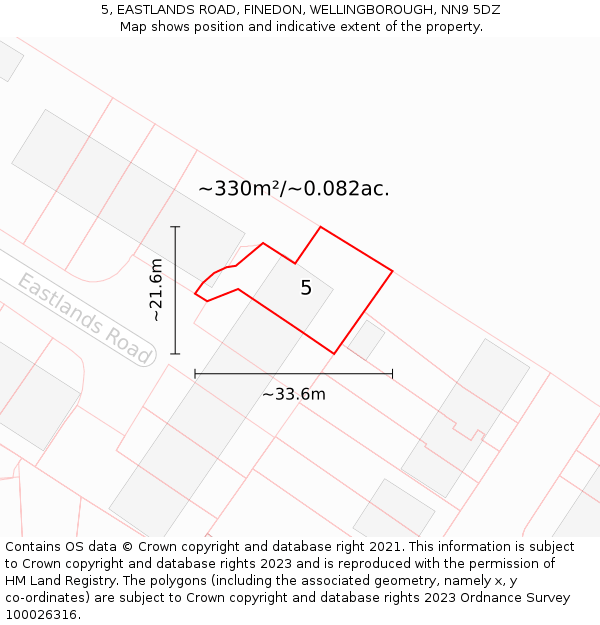 5, EASTLANDS ROAD, FINEDON, WELLINGBOROUGH, NN9 5DZ: Plot and title map