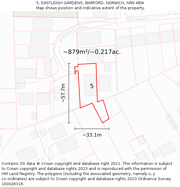 5, EASTLEIGH GARDENS, BARFORD, NORWICH, NR9 4BW: Plot and title map