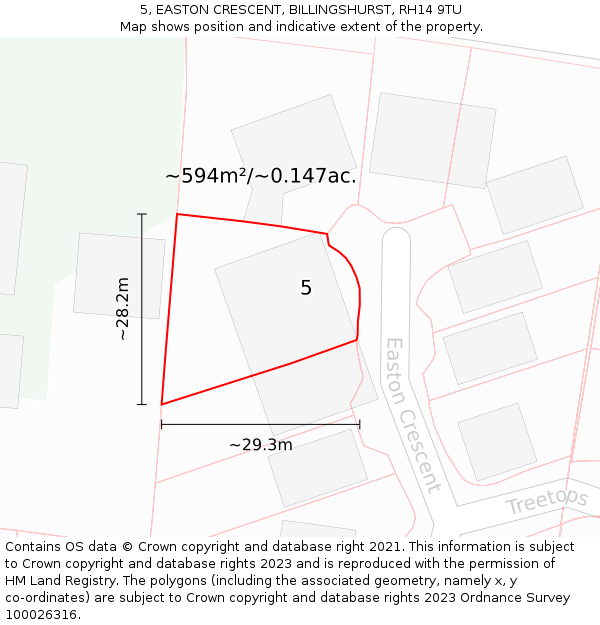 5, EASTON CRESCENT, BILLINGSHURST, RH14 9TU: Plot and title map