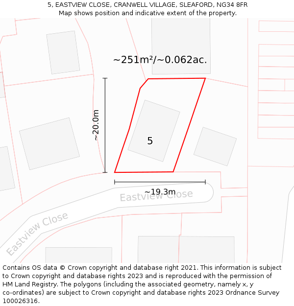 5, EASTVIEW CLOSE, CRANWELL VILLAGE, SLEAFORD, NG34 8FR: Plot and title map