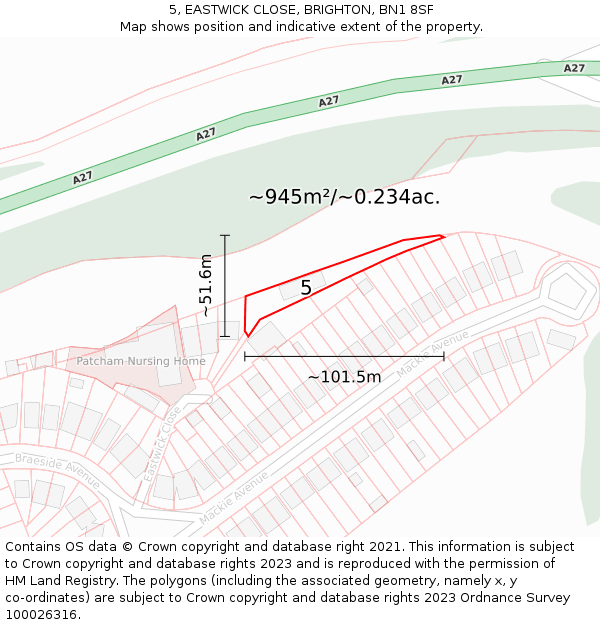 5, EASTWICK CLOSE, BRIGHTON, BN1 8SF: Plot and title map