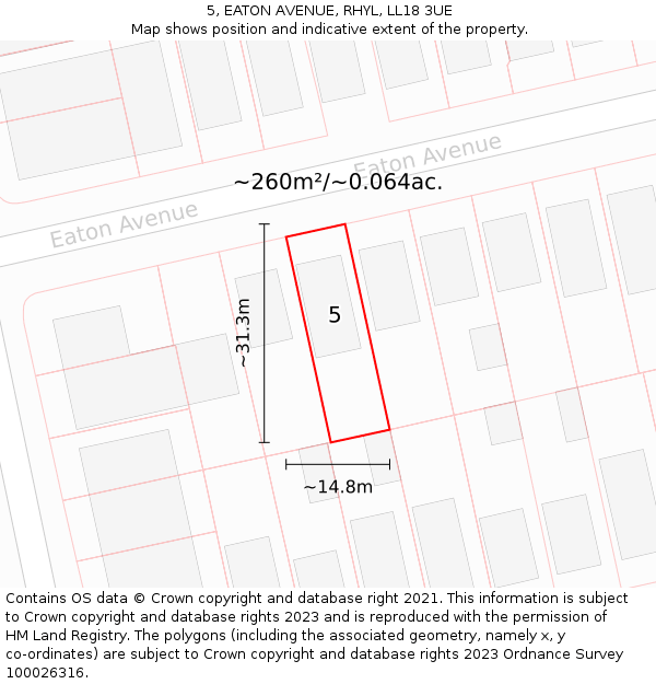 5, EATON AVENUE, RHYL, LL18 3UE: Plot and title map