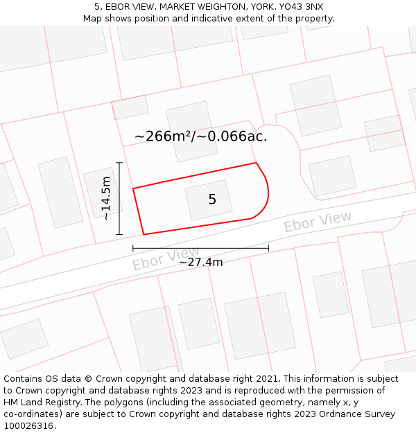 5, EBOR VIEW, MARKET WEIGHTON, YORK, YO43 3NX: Plot and title map