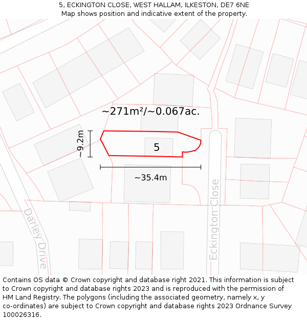 5, ECKINGTON CLOSE, WEST HALLAM, ILKESTON, DE7 6NE: Plot and title map