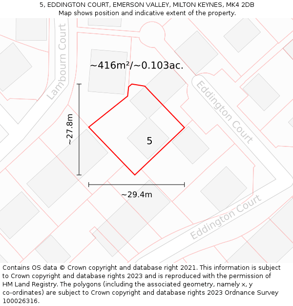 5, EDDINGTON COURT, EMERSON VALLEY, MILTON KEYNES, MK4 2DB: Plot and title map